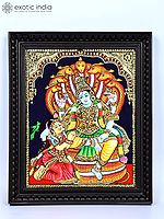 Lakshmi - Narayan | 24 Karat Gold Work | Framed Tanjore Painting