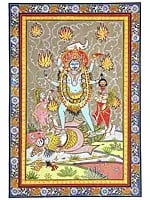 Goddess Kali Standing on Lord Shiva | Pattachitra Painting