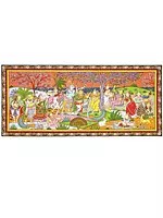 Lord Krishna with Gopikas - Celebration View of Vrindavan | Superfine Pattachitra Painting from Odisha