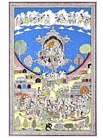 Lord Rama Returning to Ayodhya in Pushpak Viman - Celebration View | Superfine Pattachitra Painting from Odisha