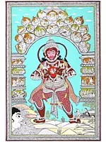 Standing Lord Hanuman with Episodes of Ramayana | Superfine Pattachitra Painting from Odisha