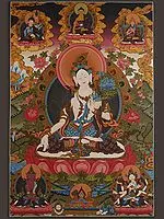 Goddess White Tara - Tibetan Buddhist (Brocadeless Thangka)
