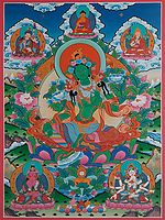 Goddess Green Tara - Tibetan Buddhist (Brocadeless Thangka)