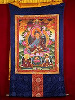 Guru Padmasambhava Thangka Painting with Brocade