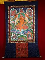Panch Kubera - The Tibetan Buddhist God Thangka (With Brocade)