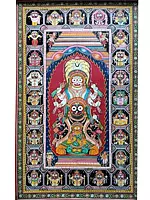 Jagannath, Balarama And Subhdra | Patachitra Art | | Watercolor On Handmade Canvas | By Suryakanta Das