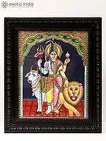 Ardhanarishvara (Shiva-Shakti) Tanjore Painting with Frame