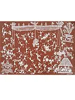 The Rural Celebration - Warli Art by Pravin Mhase | Terracotta, Cow Dung and White Acrylic