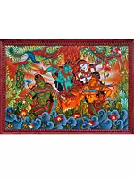 Madhuvan: Krishna with Gopis | Kerala Mural Painting by Vishnu Shreedhar