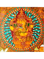 Sitting Chaturbhuja Lord Ganesha | Kerala Mural Painting by Vishnu Shreedhar