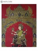 Goddess Meldi with Vahana - Mata Ni Pachedi Painting | Natural Colors | By Sohan Chitara