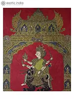Goddess Meldi with Vahana - Mata Ni Pachedi Painting | Natural Colors | By Sohan Chitara