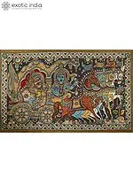 Geeta Updesha : Lord Krishna Guiding Arjuna in Mahabharata | Kalamkari Painting