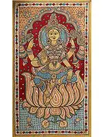 Devi Lakshmi Seated on Lotus | Kalamkari Painting