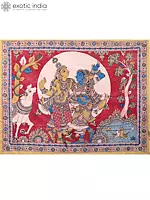 Dancing Radha Krishna with Cow | Kalamkari Art