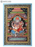Lord Narasimha with Lakshmi | Patachitra Painting