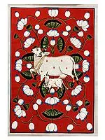 Kamdhenu Cow With Cute Calf | Natural Color On Cloth | By Jagriti Bhardwaj