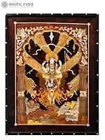 24" Surya Dev On Rath | Natural Color On Wood Panel With Inlay Work