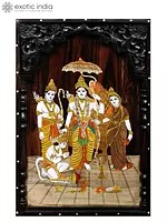 22" Shri Ram Darbar | Natural Color On Wood Panel With Inlay Work