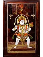 30" Lord Hanuman Painting | Natural Color On Wood Inlay Wood Panel