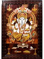 36" Siddhi Vinayak Ganapati | Natural Color On 3D Wood Painting With Inlay Work
