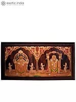 48" Beautiful Lord Balaji And Goddess Padmavati | Natural Color On 3D Wood Painting With Inlay Work