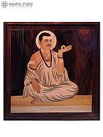 19" The Saint Of Shiva | Natural Color On Wood Panel With Inlay Work