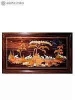 36" Happy Family Of Elephants | Natural Color On 3D Wood Painting With Inlay Work