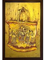 The Theme Of Krishna Leela With Gopis | Acrylic On Canvas | By Nikunja Bihari Das | With Frame