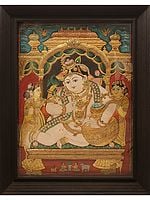 Butter Krishna Embossed Tanjore Painting with Frame | Traditional Colors with 24 Karat Gold