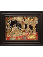 Darbar Krishna Tanjore Painting with Frame | Traditional Colors with 24 Karat Gold