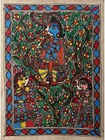 Shri Krishna Leela | Madhubani Painting on Handmade Paper