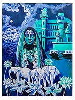 Goddess Kali In Dhyana | Acrylic On Canvas | By Debrata Basu