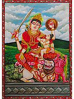 Goddess Parvati With Lord Kartikeya And Ganesha | Gouache On Paper | By Siddhant Thapan
