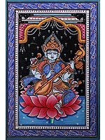 Goddess Saraswati Seated on Lotus | Pattachitra Painting from Odisha
