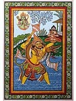 Killing of Dhyanamalini by Lord Hanuman | Pattachitra Painting from Odisha