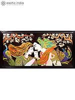 96" Large Divine Love of Radha Krishna | Superfine 3D Panel in Rosewood with Inlay Work