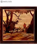 19" Herding Goats | Rosewood Panel with Inlay Work