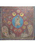 Saraswati Mata Surrounded By Gods - Mata Ni Pachedi | Madarpat Cotton | By Dilip Chitara