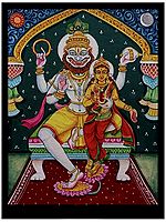 Goddess Lakshmi With Lord Narasimha | Watercolor On Paper | By Yubraj
