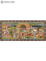 Lord Krishna with Gopikas - Celebration View of Vrindavan | Pattachitra Painting From Odisha