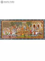 Shri Ram, Sita and Lakshman Going to The Forest (Vanvas) Even as The People of Ayodhya Stop Them - A Scene from The Ramayana | Pattachitra Painting From Odisha