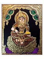 Goddess Annapurna Tanjore Painting | Traditional Color with 22K Gold Work