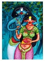 Holi Of Radha And Krishna | Acrylic On Paper | By Tuhin Rakshit