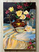 Vase Of Roses | Acrylic Paint On Canvas | By Roopsi Batra