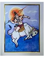 Lord Shiva with Nandi | Natural Colors on Paper | By Babita