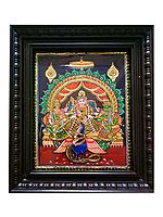 Lord Kartikeya with Valli and Deivanai | Tanjore Painting with Frame | Traditional Colors with Gold Foil Work