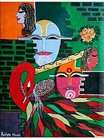 Radha Krishna - Abstract Art | Acrylic on Canvas | By Pushpa Mahadeo More