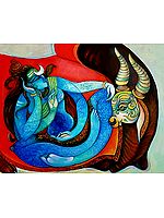 Bhola - Lord Shiva With Nandi | Acrylic On Canvas | By Devendra S Potdukhe
