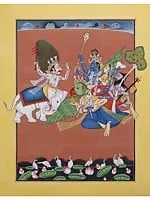 Lord Krishna Bringing The Parijaat Tree from Indra's Heaven | Watercolor on Paper